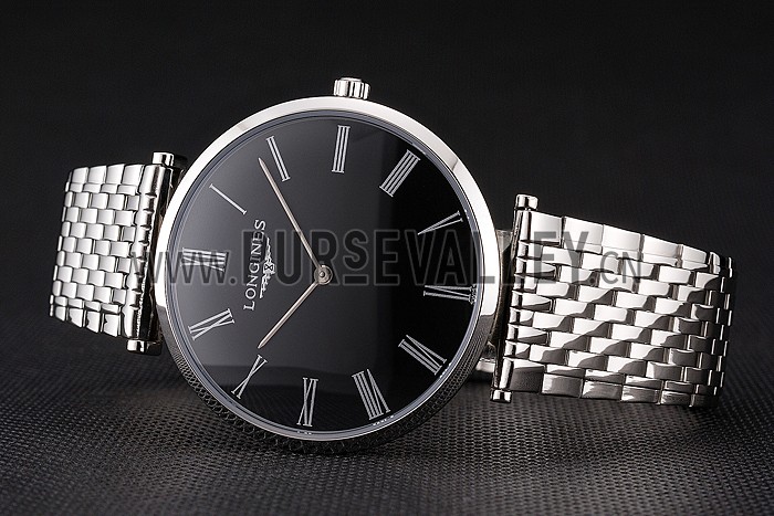 Swiss Longines Grande Classique Black Dial Roman Numerals Stainless Steel Case And Bracelet
