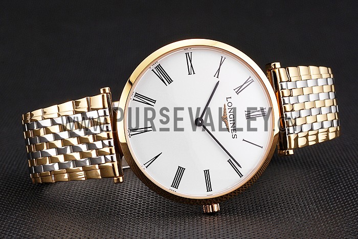 Swiss Longines Grande Classique White Dial Roman Numerals Gold Case Two Tone Bracelet