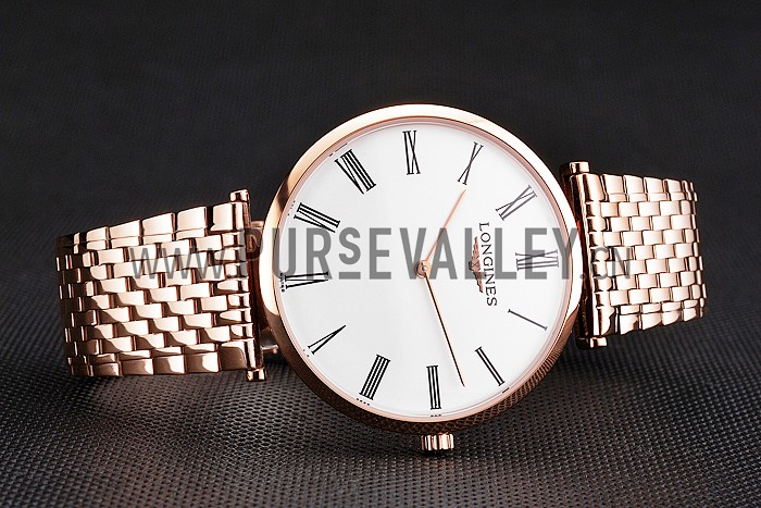 Swiss Longines Grande Classique White Dial Roman Numerals Rose Gold Case And Bracelet
