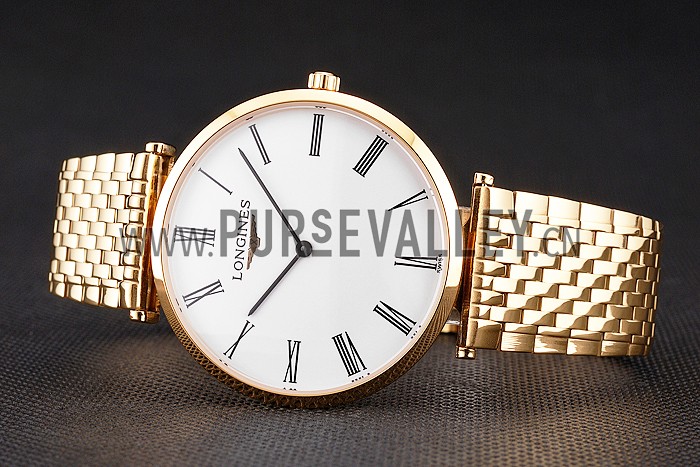 Swiss Longines Grande Classique White Dial Roman Numerals Gold Case And Bracelet
