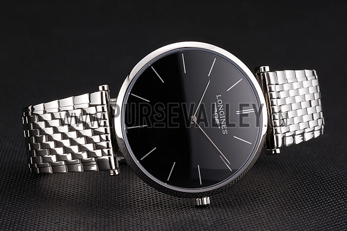 Swiss Longines Grande Classique Black Dial Stainless Steel Case And Bracelet