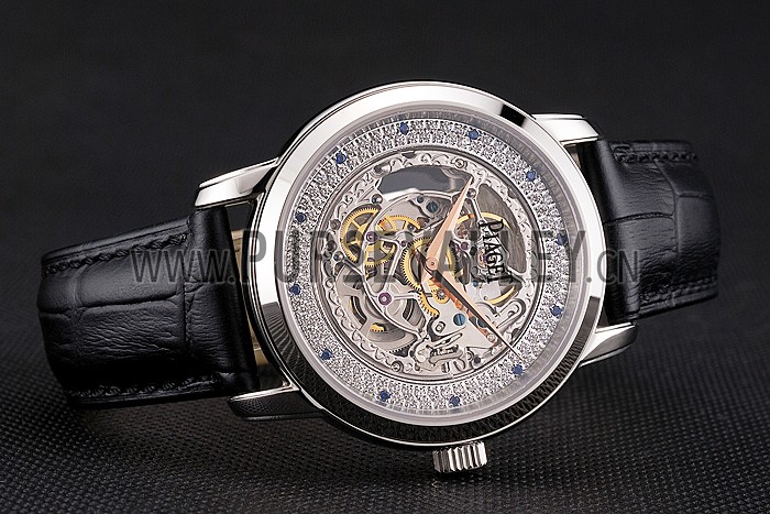 Swiss Piaget Altiplano Skeleton Dial With Diamonds Stainless Steel Case Black Leather Strap