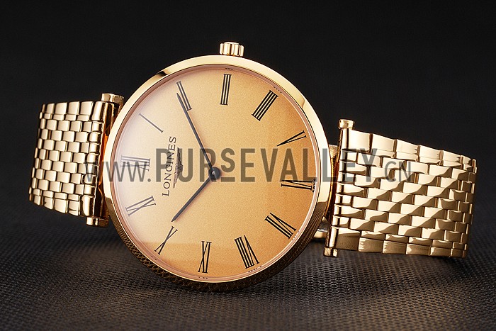 Swiss Longines Grande Classique Gold Dial Roman Numerals Gold Case And Bracelet