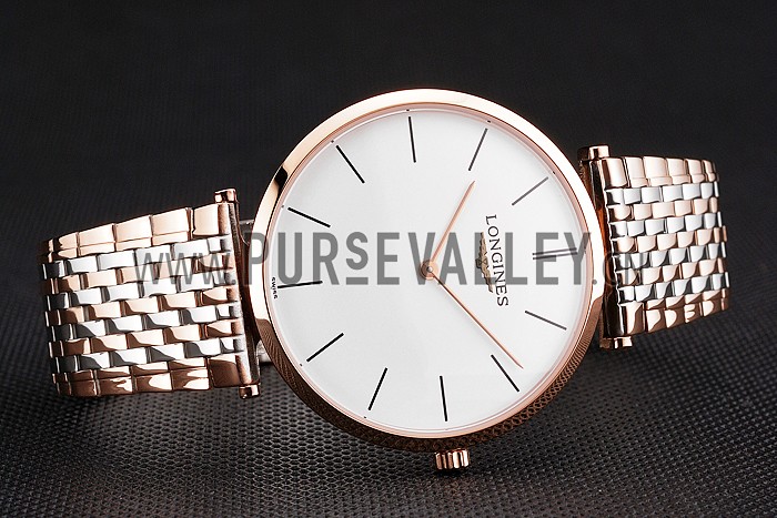 Swiss Longines Grande Classique White Dial Rose Gold Case Two Tone Bracelet