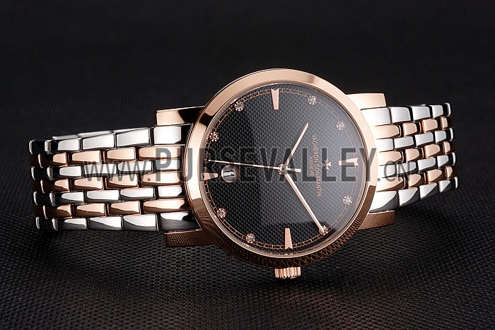 Vacheron Constantin Fine Black Dial Rose Gold Case Two Tone Bracelet