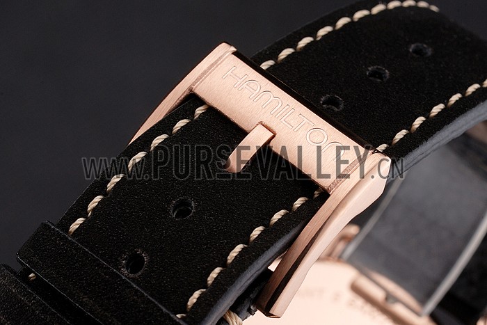 Hamilton Navy Pioneer Black Dial Rose Gold Case Black Leather Strap