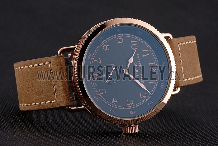 Hamilton Navy Pioneer Small Second Black Dial Rose Gold Case Light Brown Leather Strap
