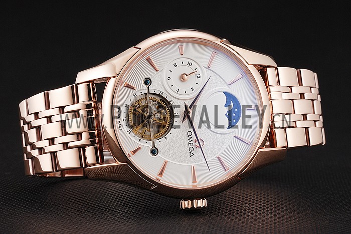 Omega De Ville Moonphase Tourbillon White Dial Rose Gold Case And Bracelet