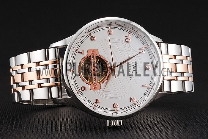 IWC Portugieser Tourbillon White Dial Stainless Steel Case Two Tone Steel Rose Gold Bracelet