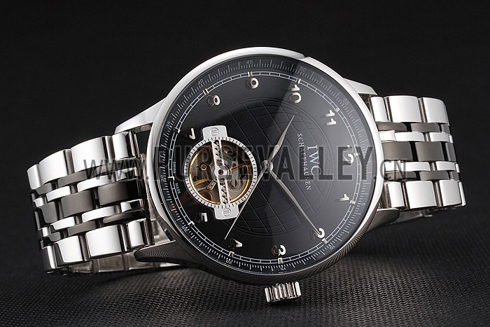 IWC Portugieser Tourbillon Black Dial Stainless Steel Case Two Tone Black Steel Bracelet