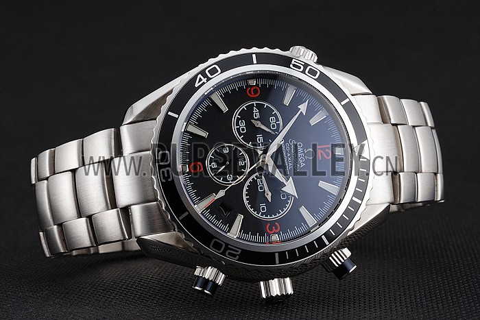 Swiss Omega Seamaster Chronograph Black Dial Black Bezel Stainless Steel Case And Bracelet