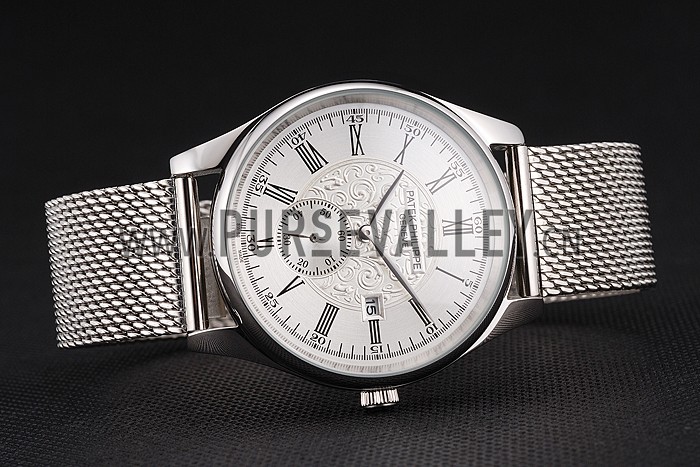 Patek Philippe Calatrava Small Seconds Silver Engraved Dial Stainless Steel Case And Bracelet