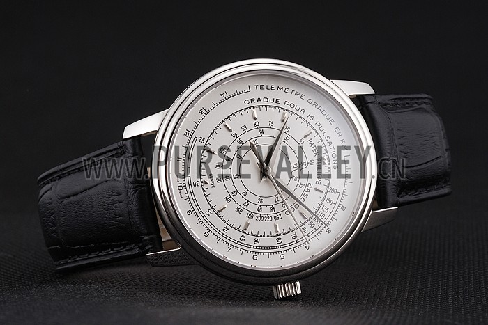 Swiss Patek Philippe Multi-Scale Chronograph White Dial Stainless Steel Case Black Leather Strap