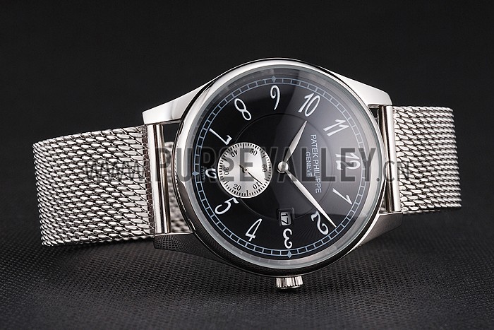 Patek Philippe Calatrava Small Seconds Black Dial Stainless Steel Case And Bracelet