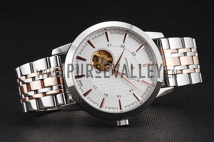 Vacheron Constantin Tourbillon White Dial Rose Gold Numerals Stainless Steel Case Two Tone Bracelet