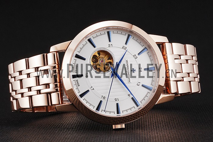 Vacheron Constantin Tourbillon White Dial Blue Numerals Rose Gold Case And Bracelet
