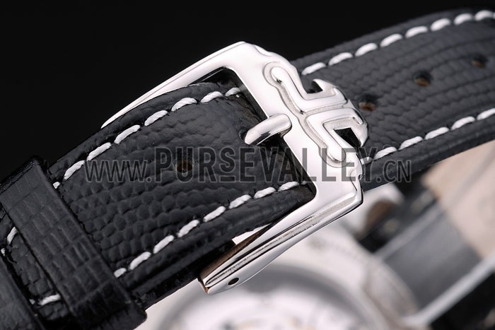 Jaeger Le Coultre Swiss Master Control Stainless Steel Bezel Black Leather Strap 7593