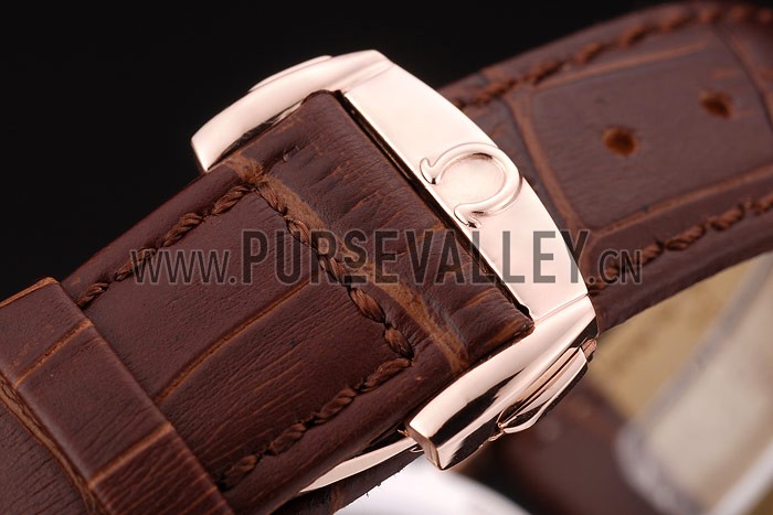 Omega Swiss DeVille Rose Gold Bezel Brown Leather Strap 7616
