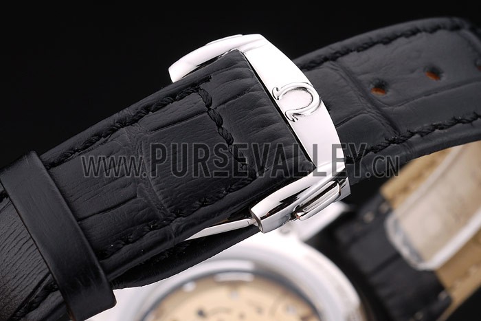 Omega Swiss DeVille Stainless Steel Bezel Black Leather Strap 7620