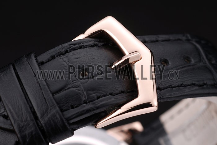 Patek Philippe Swiss Calatrava Ribbed Bezel Black Dial Black Leather Strap 7651