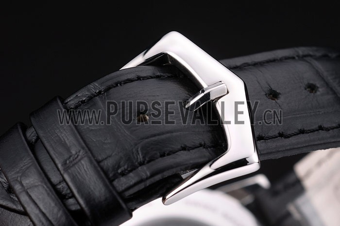 Patek Philippe Swiss Calatrava Ribbed Bezel Black Dial Black Leather Strap 7661