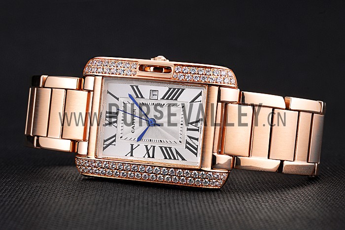Cartier Tank Anglaise 30mm White Dial Diamonds Rose Gold Case Rose Gold Bracelet