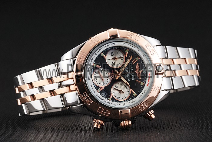 Breitling Chronomat Quartz Dark Blue Dial Rose Gold Case Stainless Steel Case Two Tone Bracelet