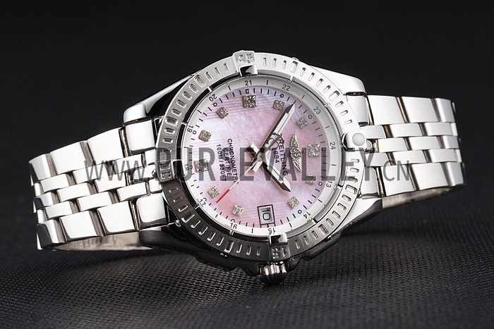Breitling Colt Lady Pink Dial Diamond Hour Marks Stainless Steel Case And Bracelet