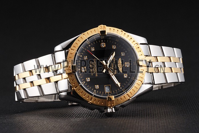 Breitling Colt Lady Black Dial Diamond Hour Marks Gold Bezel Stainless Steel Case Two Tone Bracelet