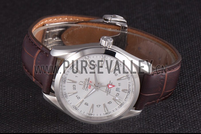 Omega Seamaster Silver Bezel with White Dial and Brown Leather Band 621573