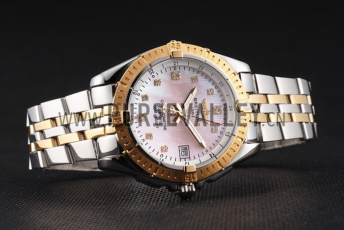 Breitling Colt Lady Pink Dial Diamond Hour Marks Gold Bezel Stainless Steel Case Two Tone Bracelet