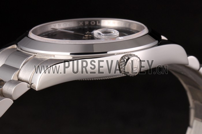 Swiss Rolex Daydate Stainless Steel Bracelet Black Dial 80294