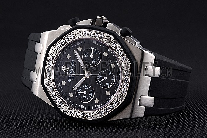 Swiss Audemars Piguet Royal Oak Chronometer Black Dial Diamond Bezel Stainless Steel Case Black Rubber Strap 622867