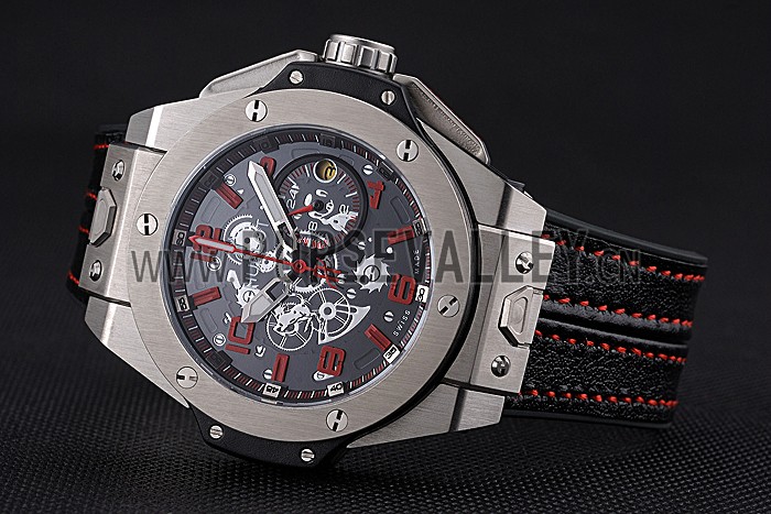 Hublot Big Bang Ferrari Black Dial Stainless Steel Case And Bezel Black Leather Strap 622768