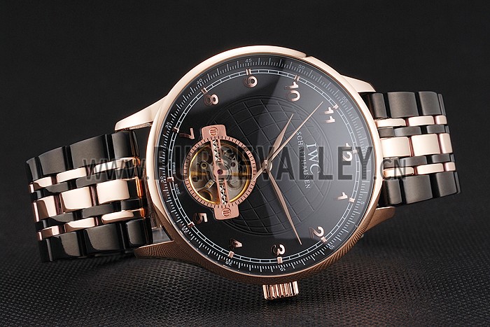 IWC Portugieser Tourbillon Black Dial Rose Gold Numerals Rose3 Gold Case Two Tone Black Rose Gold Bracelet