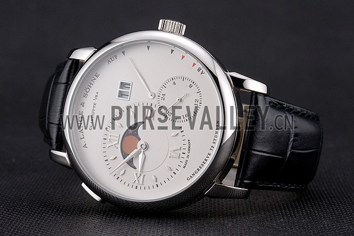 A. Lange & Sohne Grand Lange 1 Moon Phase White Dial Stainless Steel Case Black Leather Strap
