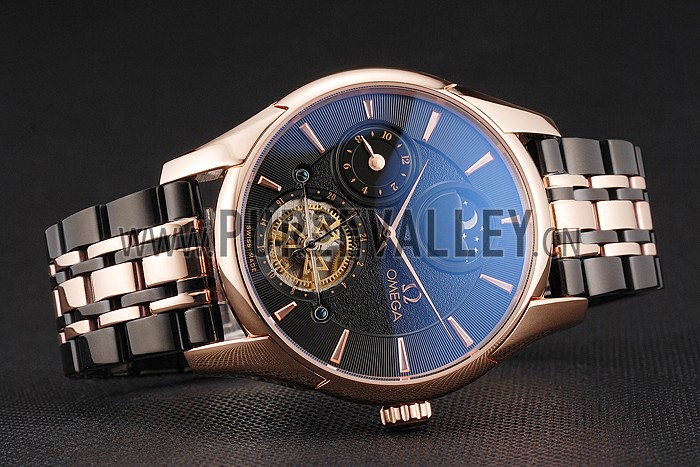 Omega De Ville Moonphase Tourbillon Black Dial Rose Gold Case Two Tone Rose Gold Black Bracelet