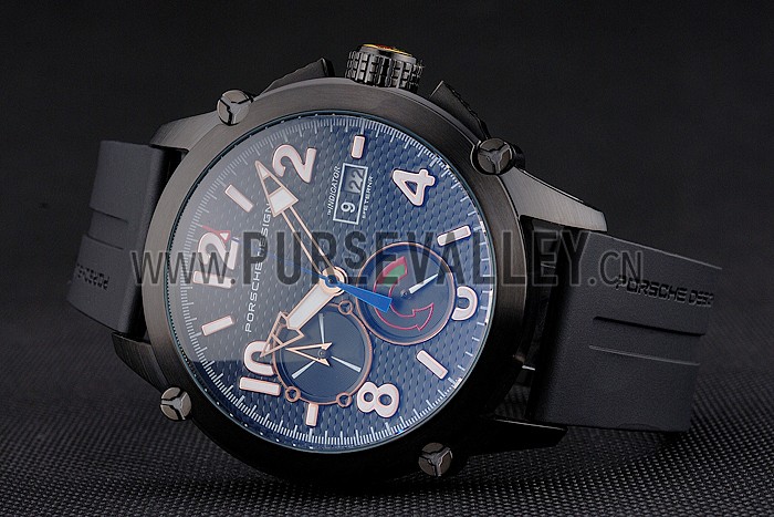 Porsche Design Indicator Black Dial Gold Numerals Black PVD Case Black Rubber Strap