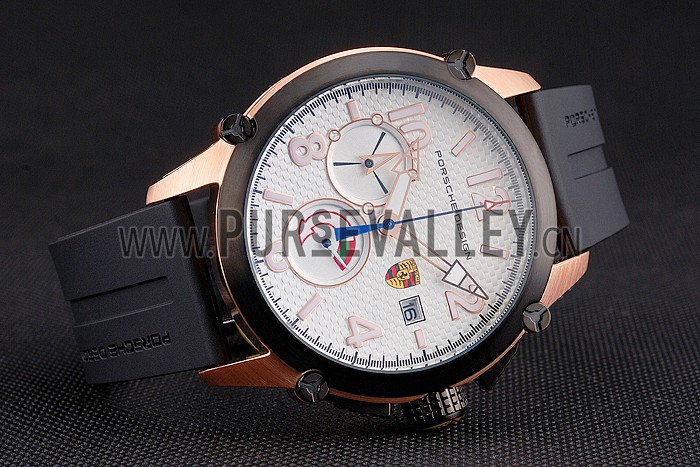 Porsche Design Indicator White Dial Gold Case Black Bezel Black Rubber Strap