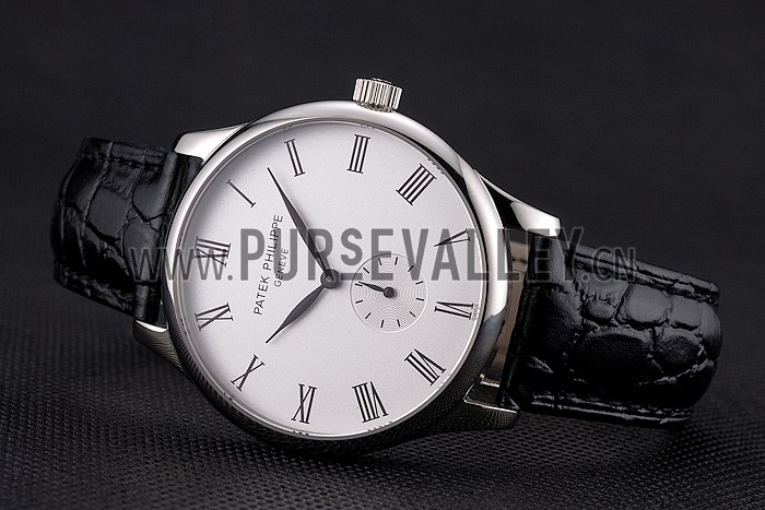 Patek Philippe Calatrava White Dial Stainless Steel Case Black Leather Strap
