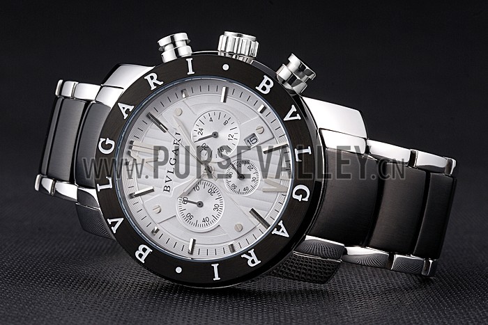 Bvlgari Diagono 46mm White Dial Stainless Steel Case Black Bezel Two Tone Bracelet