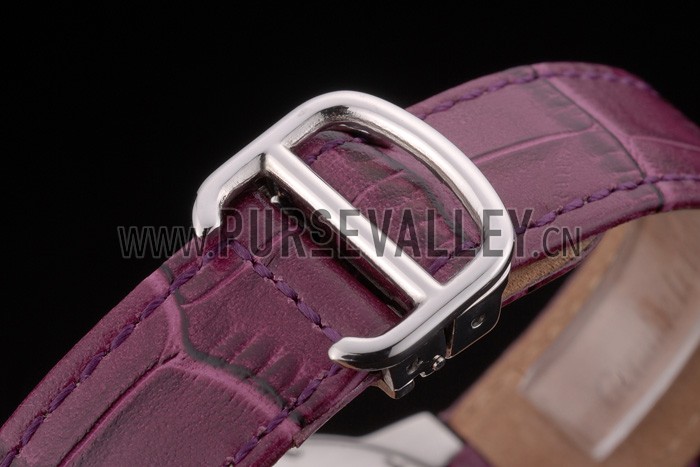 Cartier Ballon Bleu 38mm White Dial Stainless Steel Case Purple Leather Bracelet