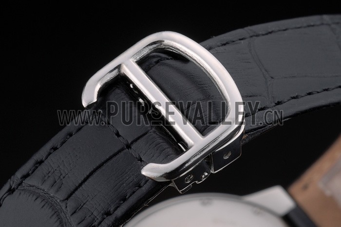 Cartier Ballon Bleu 38mm Black Dial Stainless Steel Case Black Leather Bracelet