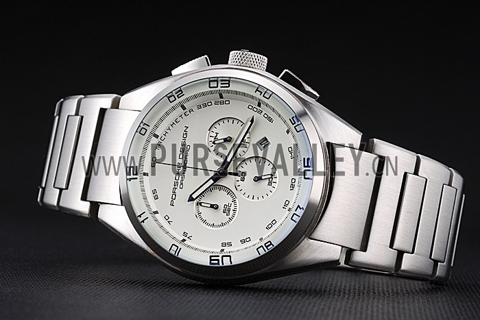 Porsche Dashboard Polished Stainless Steel Strap White Dial 80305