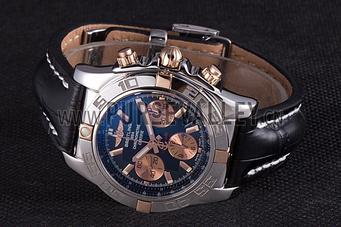Swiss Breitling Chronomat Blue Dial with Black Leather Strap 621521