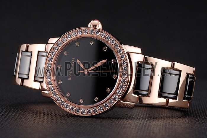 Bvlgari Bvlgari Black Dial Diamond Hourmarks Gold Case Diamond Bezel Two Tone Bracelet