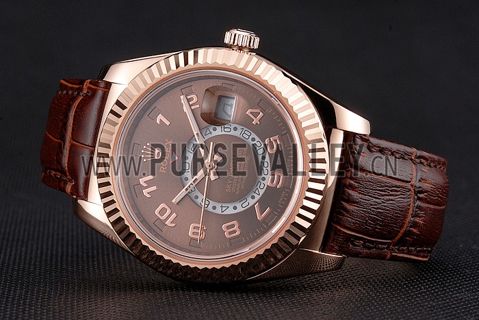 Rolex Sky Dweller Brown Dial Rose Gold Case Brown Leather Strap