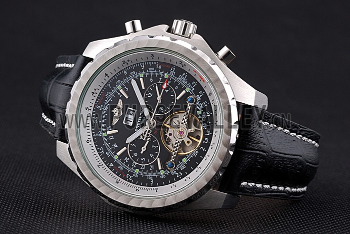 Breitling Bentley Mulliner Tourbillon Black Dial Stainless Steel Case Black Leather Strap 622728