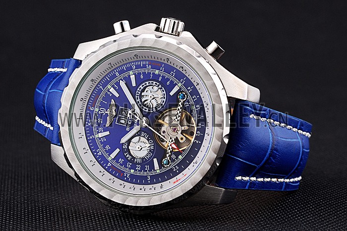 Breitling Bentley Mulliner Tourbillon Blue Dial Stainless Steel Case Blue Leather Strap 622726