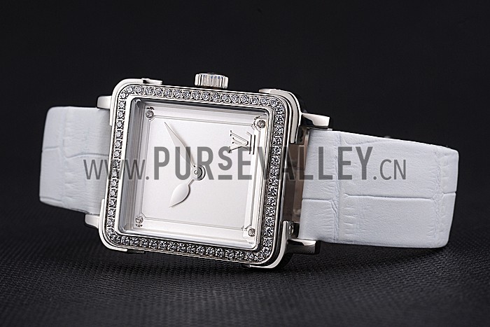 Louis Vuitton Emprise White Dial Stainless Steel Case With Jewels White Leather Strap 622790
